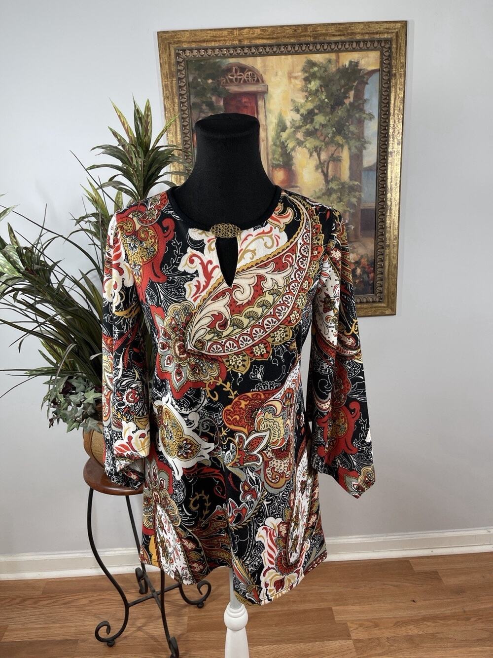 Melissa Paige Paisley Print Blouse Size Small Keyhole 3/4 Sleeve Top NWT Mob Wif